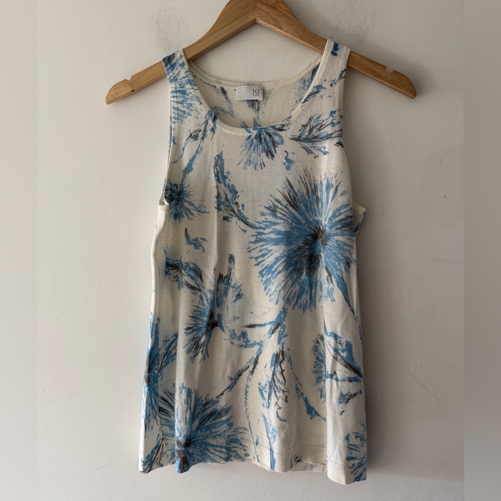 TSE Blue Floral Tank Top 100% Cashmere
